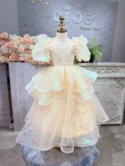 ชุดราตรีเด็ก ชุดเจ้าหญิง ชุดออกงานเด็ก(*หน้าร้านอยู่รัชดา*)W19201 สีทอง กระโปรงยาว แขนตุ๊กตา