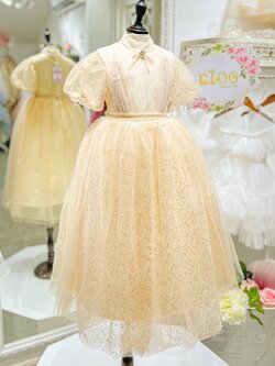 ชุดราตรีเด็ก(หน้าร้านอยู่รัชดา ลองได้ถ่ายรูปเองจากชุดจริง)W18318สีทอง สวยหวานน่ารักมาก กระโปรงยาว มีแขนตุ๊กตา