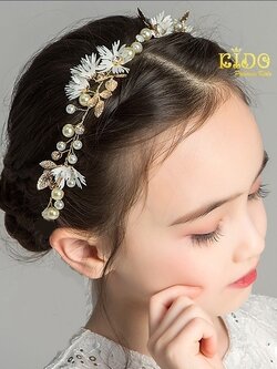 SSคาดผมเด็ก(หน้าร้านอยู่รัชดา)KF504 เส้นคาดผมดอกไม้สีแดงสลับทอง สีขาวสลับสีทอง ประดับเพรช สวยน่ารัก