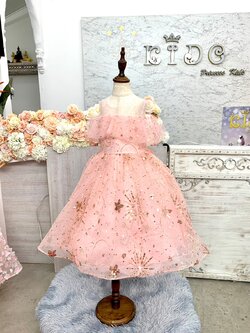 ชุดราตรีเด็ก*หน้าร้านอยู่รัชดา ลองได้ถ่ายรูปจากของจริง*W19213 สีโอรส ตกแต่งด้วยกลิตเตอร์ สวยหรู หน้าสั้นหลังยาว