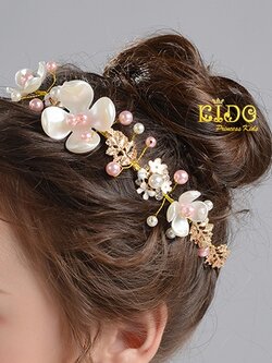 คาดผมเด็ก(หน้าร้านอยู่รัชดา)KF709 สีชมพู ดอกไม้มุก