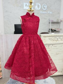 ชุดราตรีเด็ก(ร้านอยู่รัชดา ลองได้ถ่ายรูปจากของจริง)W19275 สีแดง คอจีน กระโปรงยาว