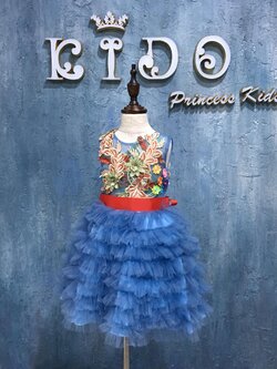 ชุดออกงานเด็ก(หน้าร้านอยู่รัชดา ลองได้ถ่ายรูปจากชุดจริง)W18089 สีน้ำเงินกระโปรงสั้นชั้นๆ