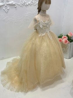 ชุดราตรีเด็ก(ร้านอยู่รัชดา ลองได้ถ่ายรูปจากชุดจริง)W19068 สีทอง แขนสั้น ประดับ เกร็ดวิ้งๆ กระโปรงหน้ายาวหลังยาว ฟูสวยอลังการมากค่ะ