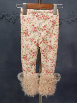 กางเกงกันหนาวเด็ก*มีหน้าร้าน ตรงปก พร้อมส่ง*3383 สีชมพู ผ้าลายดอกไม้สีหวานผ้านุ่ม ปลายขาติดขนปอมๆน่ารัก