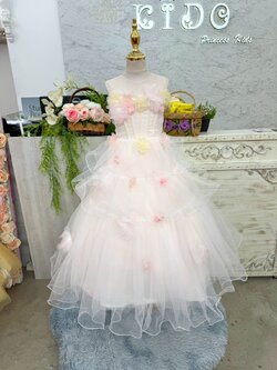 ชุดราตรีเด็ก(หน้าร้านอยู่รัชดา ลองได้ถ่ายรูปเองจากชุดจริง)W19230 สีชมพู กระโปรงยาว ประดับดอกไม้ สวยเรียบหรู