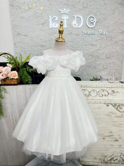 ชุดราตรีเด็ก(หน้าร้านอยู่รัชดา ลองได้ถ่ายรูปจากชุดจริง)W19207 สีขาว กระโปรงยาว โอบไหล่ จีบย่น สวยหวาน