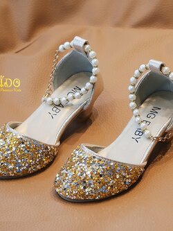 รองเท้าเด็ก(หน้าร้านอยู่รัชดา ลองได้)H122 สีทอง สายรัดข้อเท้าทำด้วยมุก