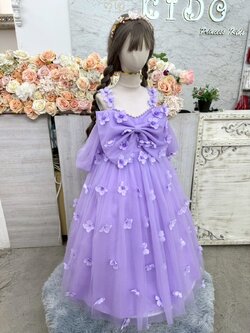 ชุดราตรีเด็ก(หน้าร้านอยู่รัชดา ลองได้ถ่ายรูปเองจากชุดจริง)W19111 สีม่วง กระโปรงยาว เปิดไหล่ ติดดอกไม้สวย น่ารัก