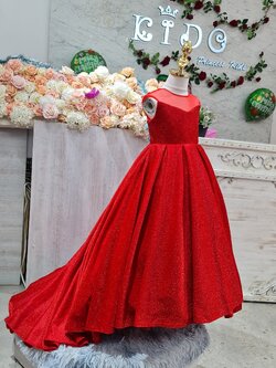 ชุดเดรสเด็ก(หน้าร้านอยู่รัชดา ลองได้ถ่ายรูปจากชุดจริง)W18877 สีแดง กระโปรงหน้าสั้นหลังยาว ผ้าวิ้งสวยหรู