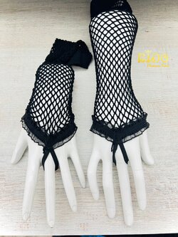 ถุงมือเด็ก5ปีขึ้นไป(มีหน้าร้านอยู่รัชดา)KL007ถุงมือคีบตาข่ายมีระบาย สีดำเท่ๆ