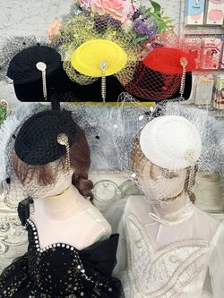 ssกิ๊บหมวกเด็ก(หน้าร้านอยู่รัชดา)KF598 กิ๊บหมวกเด็กสีขาว,สีเหลือง,สีแดง,สีดำตาข่ายประดับเพชร