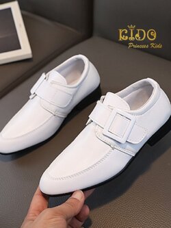 รองเท้าเด็กผู้ชาย(หน้าร้านอยู่รัชดา ลองได้)HM171 สีขาว หนังแก้ว คาดเข็มขัดหน้า