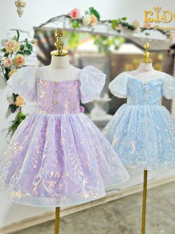 ชุดราตรีเด็ก(หน้าร้านอยู่รัชดา ลองได้ถ่ายรูปจากชุดจริง)W18654 สีฟ้า กระดุมหน้าวิ้งๆ