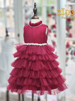 ชุดออกงานเด็ก(หน้าร้านอยู่รัชดา ลองได้ถ่ายรูปเองจากชุดจริง)B202 สีแดง กระโปรงสั้นชั้นๆฟู น่ารักค่า