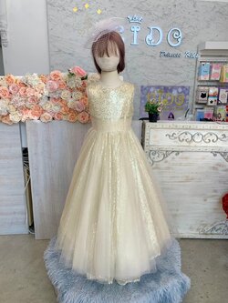 ชุดราตรีเด็ก(ร้านอยู่รัชดา ลองได้ถ่ายรูปจากชุดจริง)W19079 สีทอง แขนสั้น กระโปรงยาว เรียบหรู