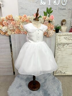 ชุดราตรีเด็ก(หน้าร้านอยู่รัชดา ลองได้ถ่ายรูปจากชุดจริง)W19131 สีขาว คอปก กระโปรงสั้น แขนสั้น ติดกระดุมลุคคุณหนู