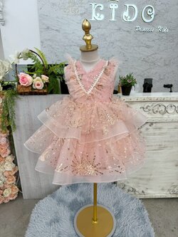 ชุดราตรีเด็ก(หน้าร้านอยู่รัชดา ลองได้ถ่ายรูปเองจากชุดจริง)W19185 สีชมพู กระโปรงสั้น คอวีระบาย