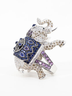 แหวน Boucheron Bague Hathi with Diamonds and Sapphires ทองขาว18k (used) +Ring Pouch และ Copy Receipt