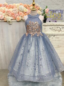 ชุดราตรีเด็ก(ร้านอยู่รัชดา ลองได้ถ่ายรูปจากชุดจริง)W19056สีฟ้าแขนคริสตรัล