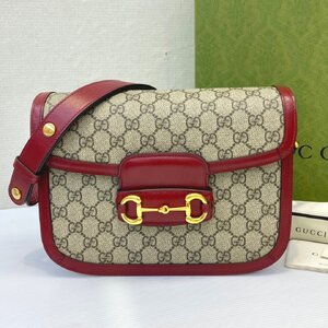 Gucci Horsebit 1995 มือสอง Shoulder Bag 'Beige/New Cherry Red แดง